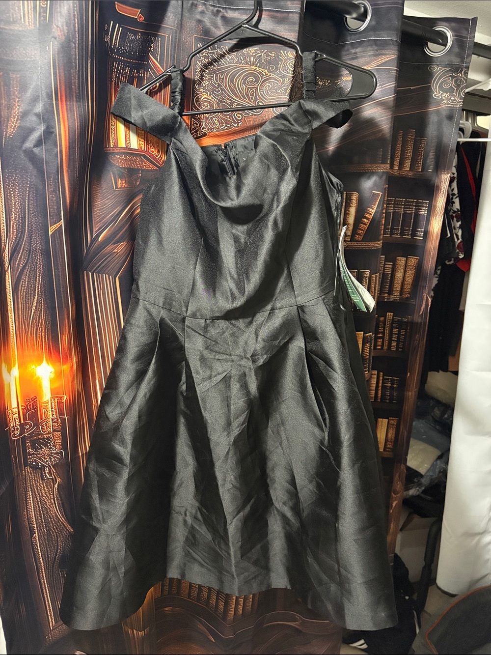 Scarlett Black Satin Fit-and-Flare Dress with Cowl Neck